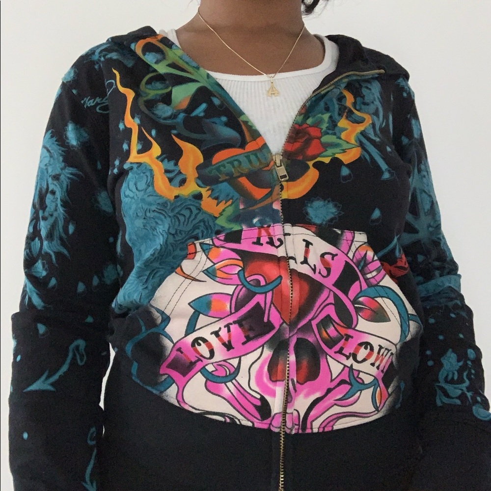 REPOSH !! ed hardy love kills slowly zip up hoodie